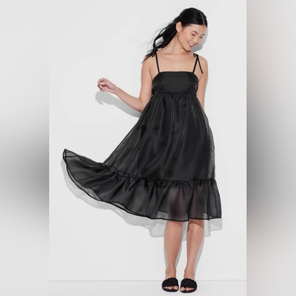 Wild Fable Women's Organza Midi Babydoll Dress, Black